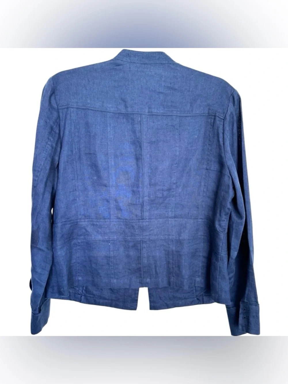 Coldwater Creek Linen Jacket Navy Button Mandarin Collar Lightweight Blazer M - Picture 9 of 10